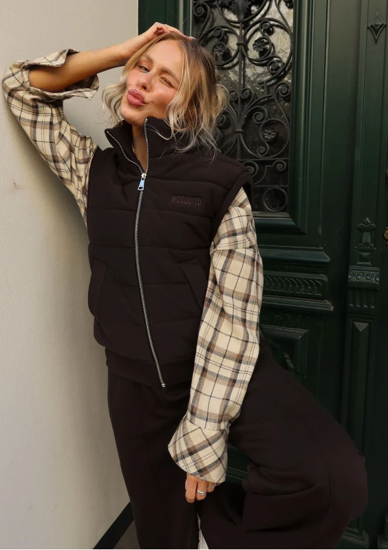 Abi - Dark chocolate brown sleeveless cotton jacket