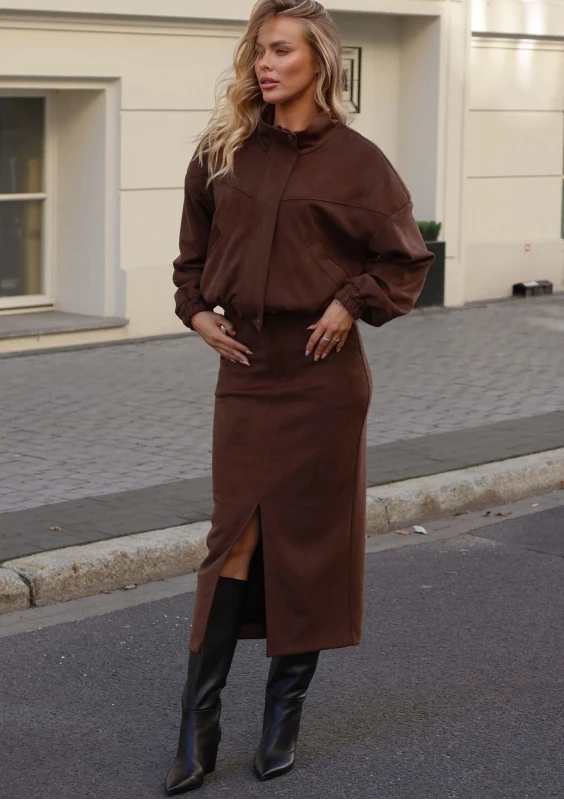 Dune - Brown faux suede midi skirt