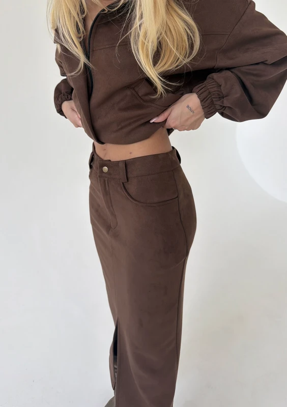 Dune - Brown faux suede midi skirt