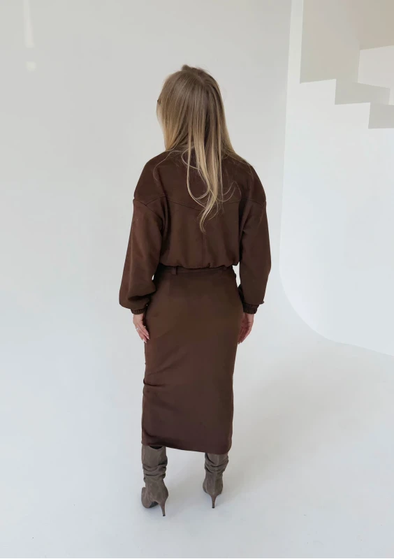 Dune - Brown faux suede midi skirt