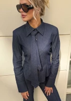 Carter - Fitted navy blue denim shirt with a tie