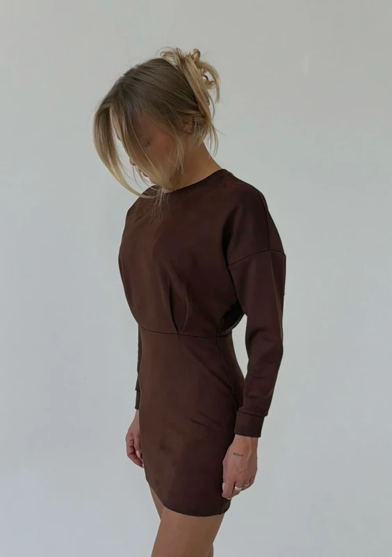 Vega - Brown faux suede mini dress