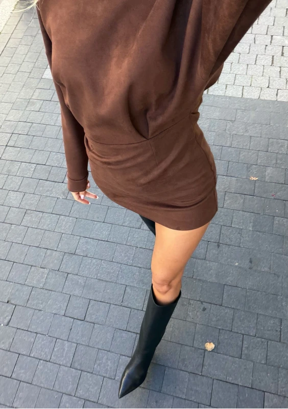 Vega - Brown faux suede mini dress
