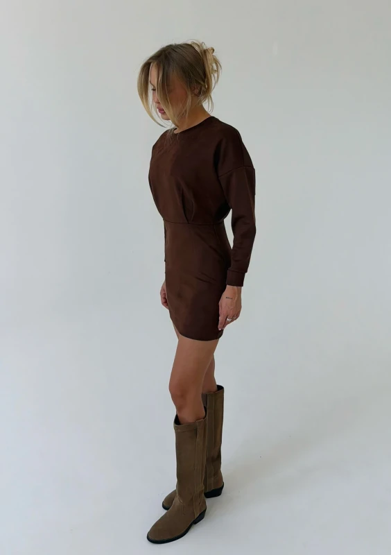 Vega - Brown faux suede mini dress