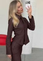 Carter - Fitted brown denim shirt with a tie