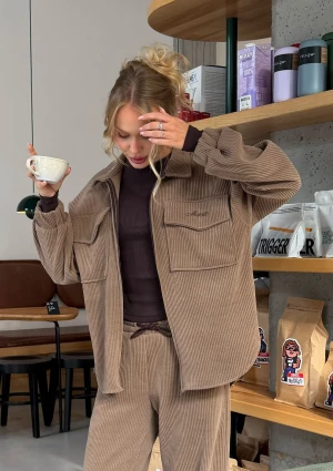 Ridge - Koszula oversize ze sztruksu Latte