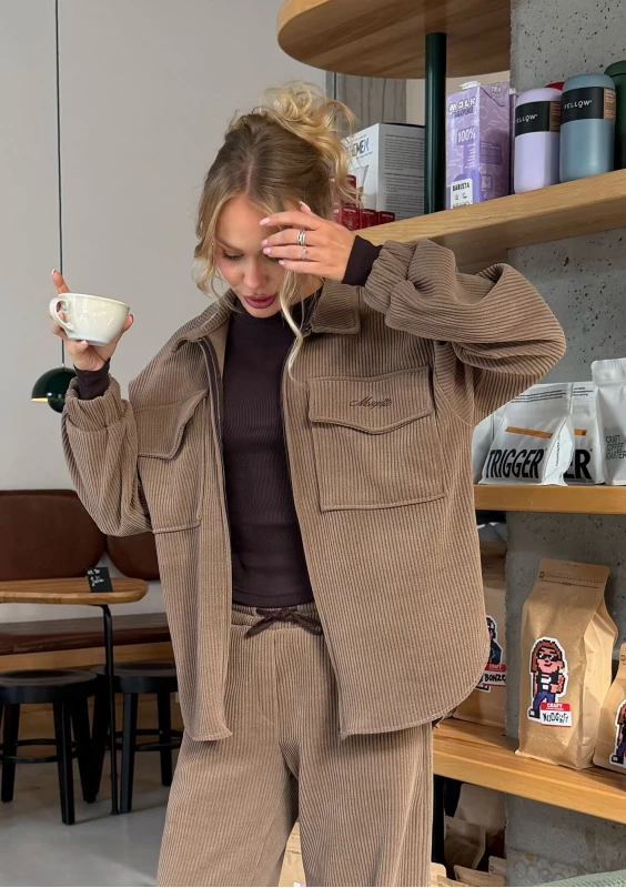 Ridge - Koszula oversize ze sztruksu Latte