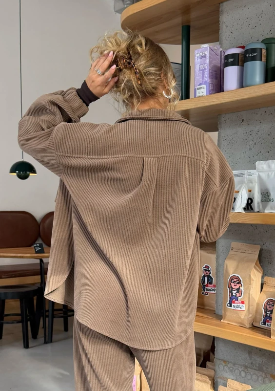 Ridge - Koszula oversize ze sztruksu Latte