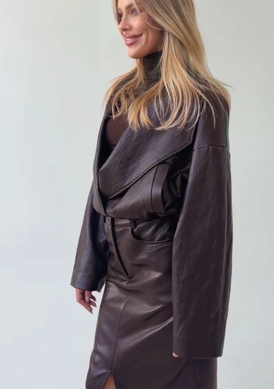 Blake - Brown faux leather jacket
