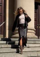Blake - Brown faux leather maxi skirt