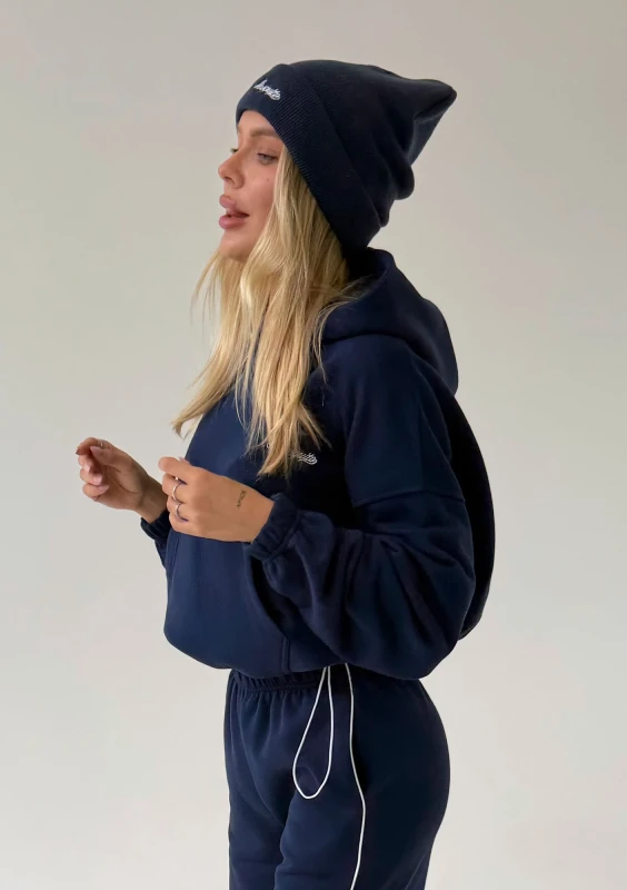 Beanie - Navy blue beanie with an embroidered logo