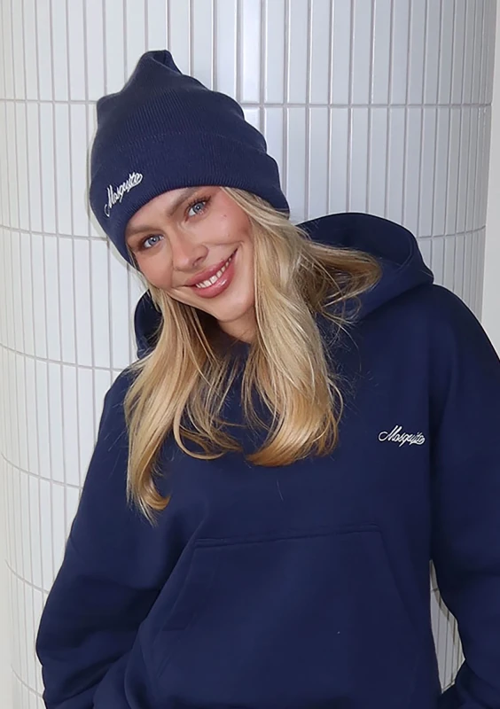 Beanie - Navy blue beanie with an embroidered logo