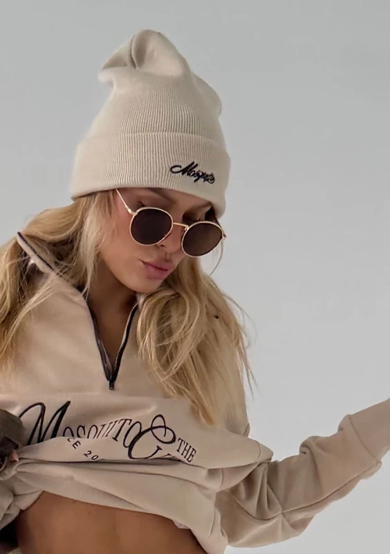 Beanie - Czapka z haftem Brown Logo Beżowa