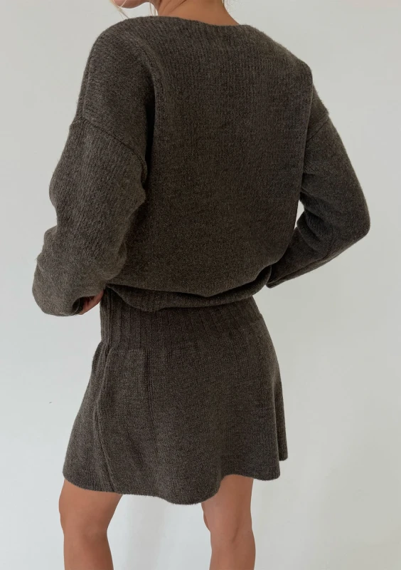 Belle - Dark latte brown knitted mini skirt