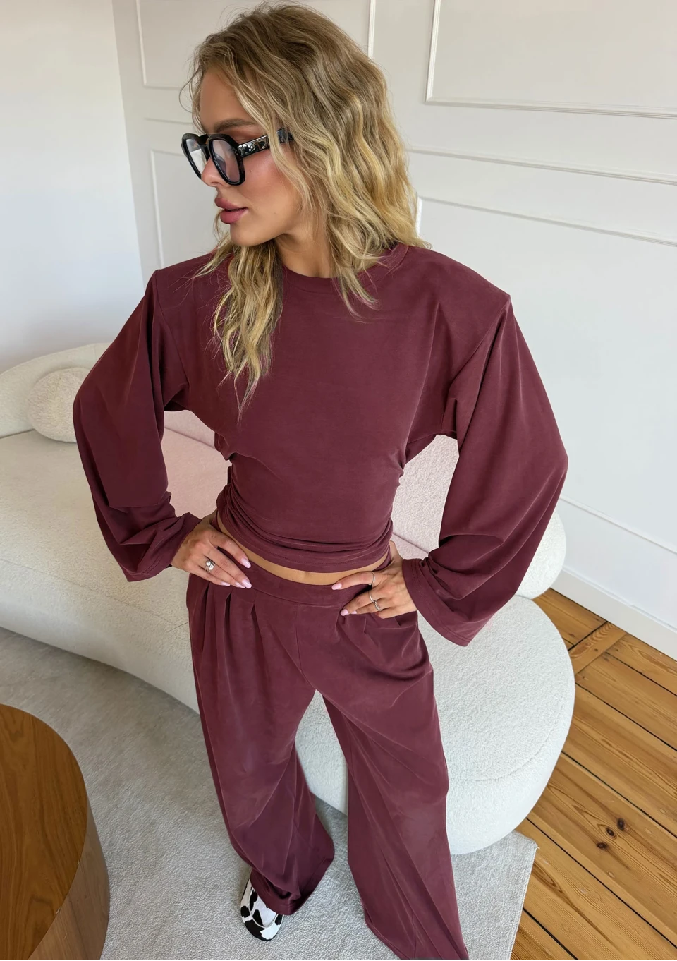 Shape - Wide claret modal trousers