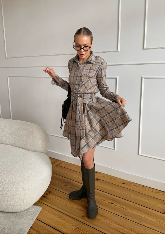 Aster - Latte beige checked skirt