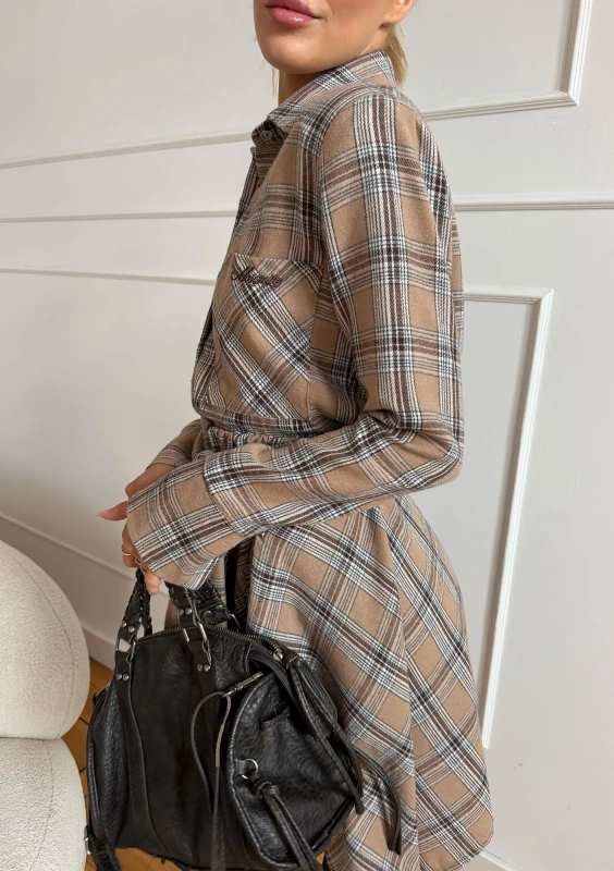 Aster - Latte beige checked skirt