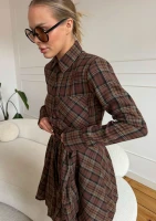 Aster - Koszula w kratę o krótszym kroju Warm Brown