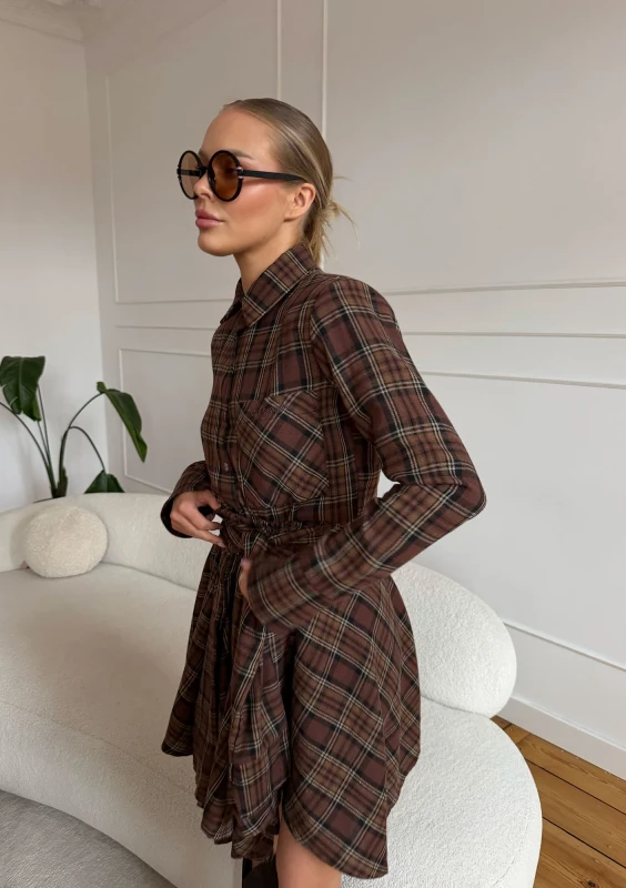Aster - Shortened warm brown checked shirt