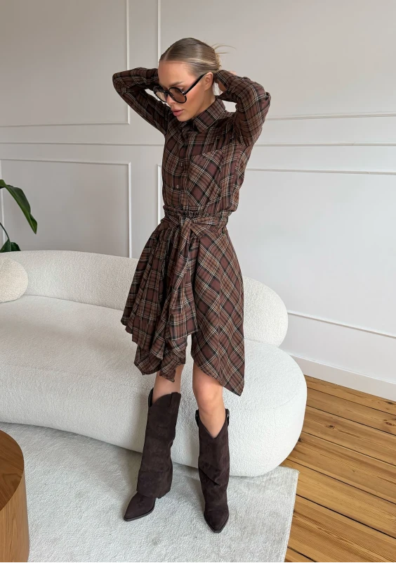 Aster - Warm brown checked skirt