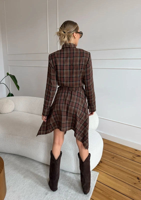 Aster - Warm brown checked skirt