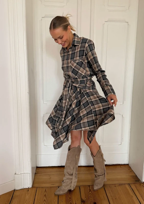 Aster - Graphite grey checked skirt