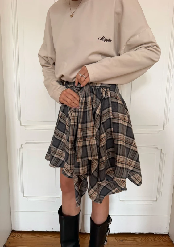 Aster - Graphite grey checked skirt