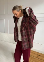 Harvey - Berry checked oversized shirt with a hood
