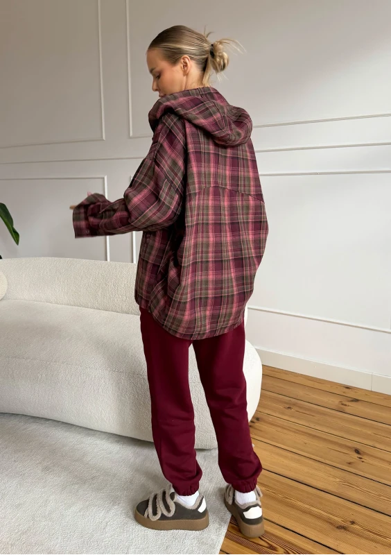 Harvey - Oversize'owa koszula z kapturem w kratę Berry