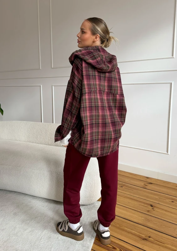 Harvey - Berry checked oversized shirt with a hood