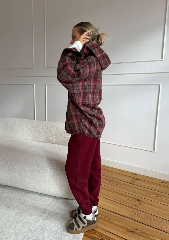 Harvey - Berry checked oversized shirt with a hood