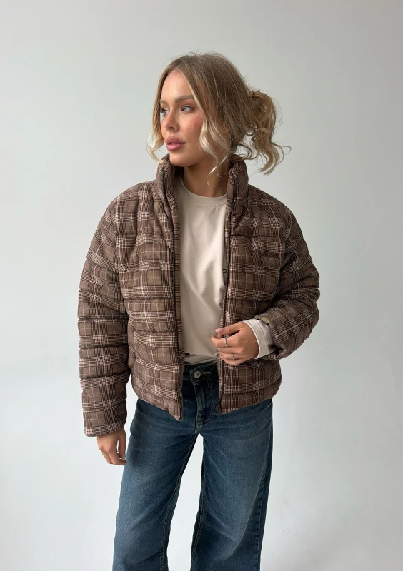 Riley - Short brown checked cotton jacket