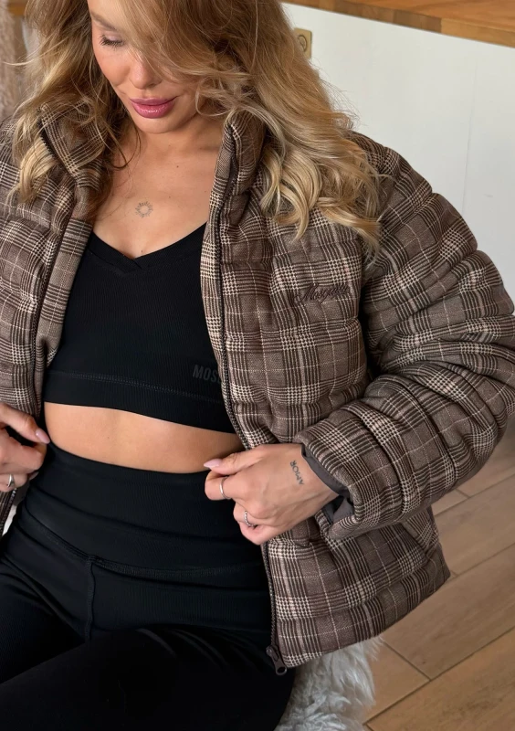 Riley - Short brown checked cotton jacket