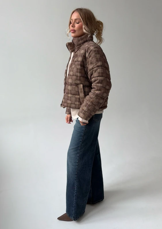 Riley - Short brown checked cotton jacket