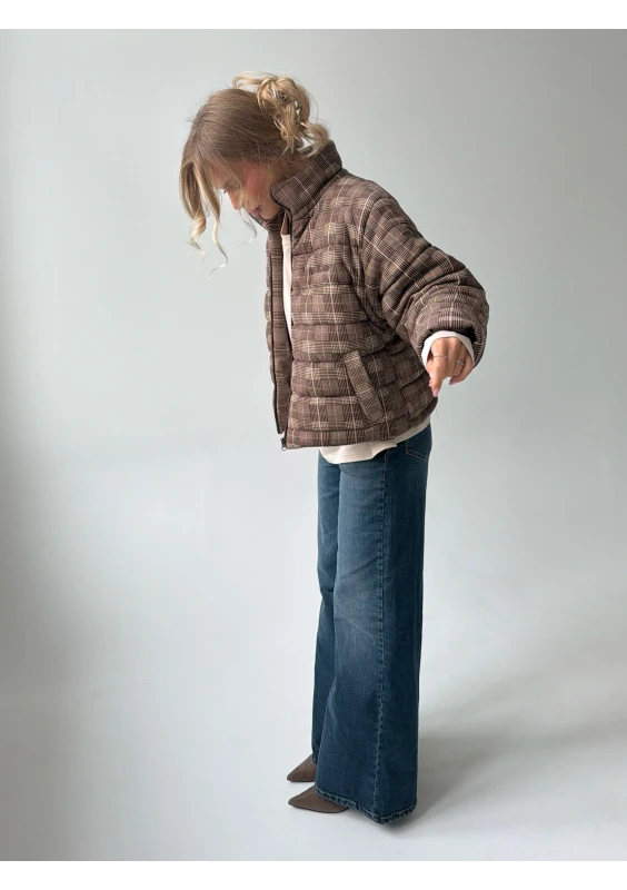 Riley - Short brown checked cotton jacket