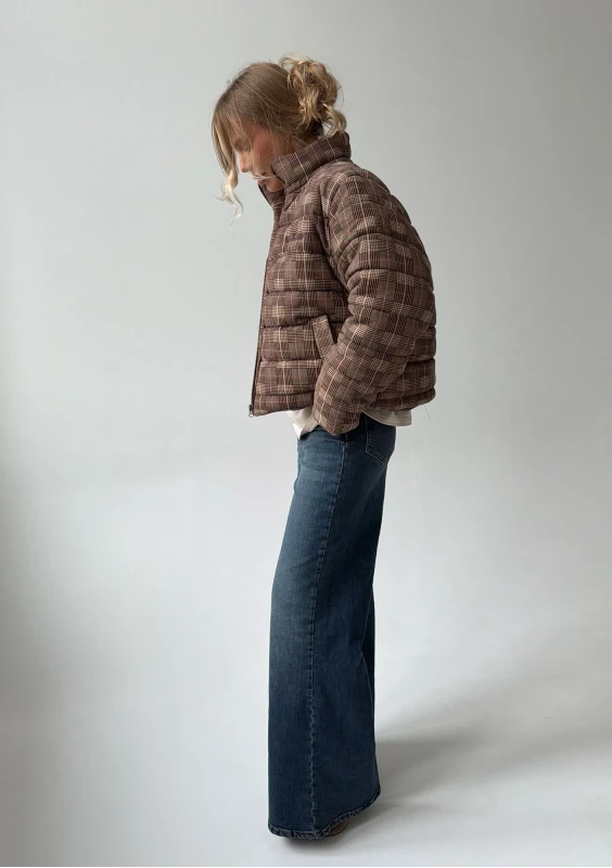 Riley - Short brown checked cotton jacket