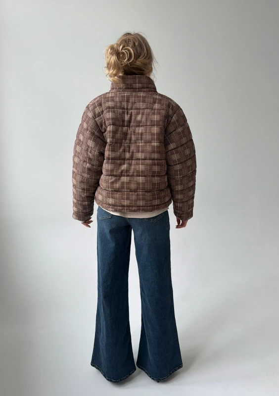 Riley - Short brown checked cotton jacket