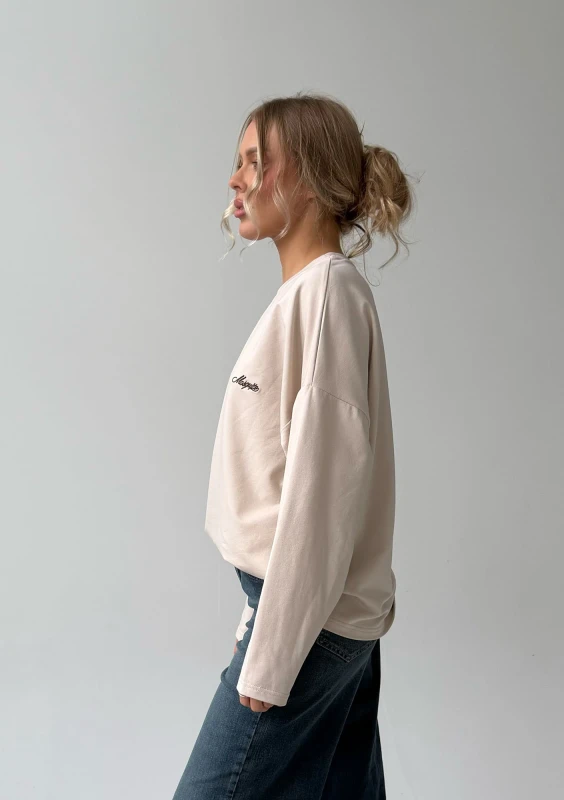 Rowe - Longsleeve oversize z haftem Beige