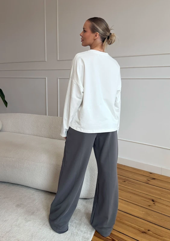 Rowe - Longsleeve oversize z haftem Ecru