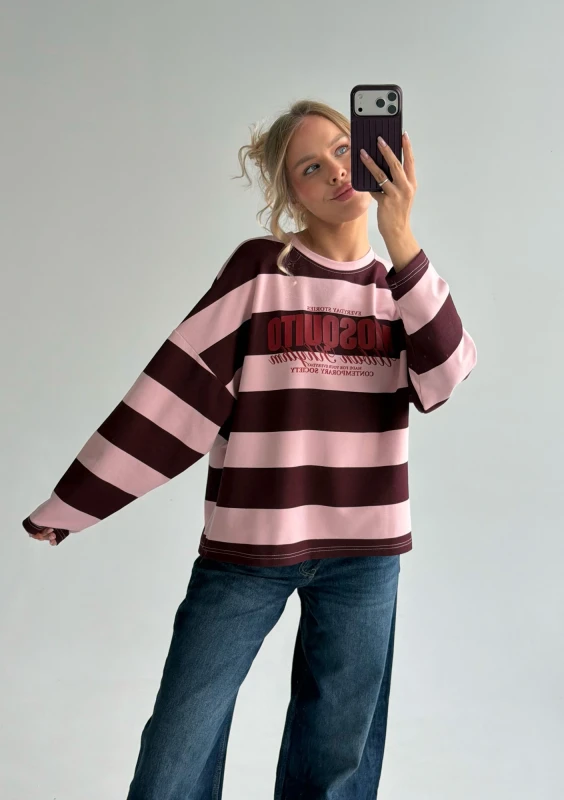 Rowe - Longsleeve oversize w pasy Pastel Pink & Cherry