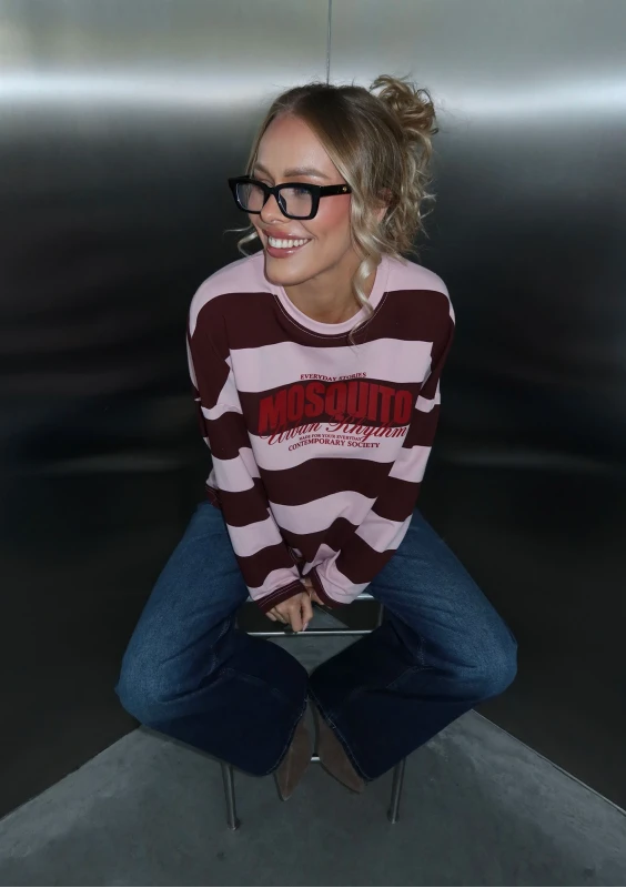 Rowe - Pastel pink and cherry red striped oversized longsleeve