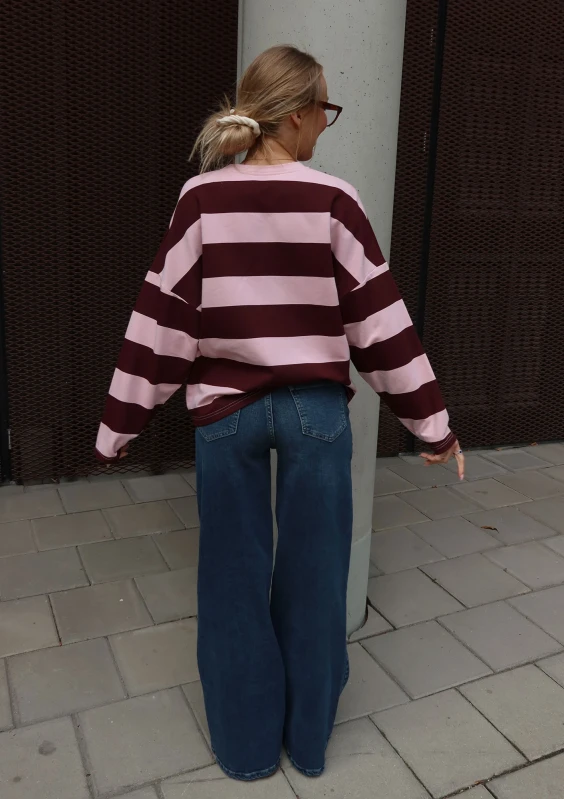 Rowe - Longsleeve oversize w pasy Pastel Pink & Cherry