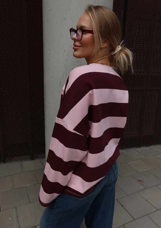 Rowe - Longsleeve oversize w pasy Pastel Pink & Cherry