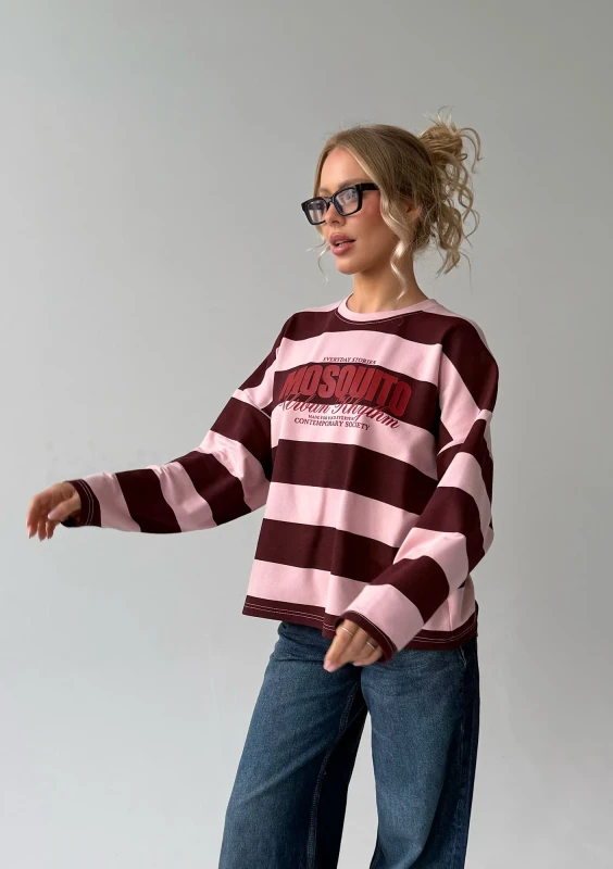 Rowe - Pastel pink and cherry red striped oversized longsleeve