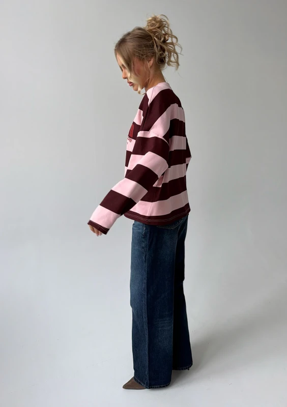 Rowe - Pastel pink and cherry red striped oversized longsleeve