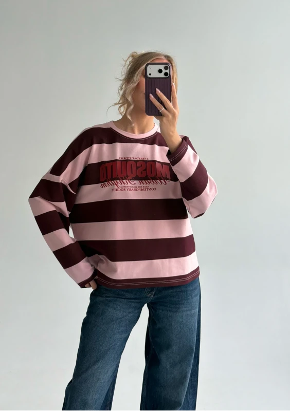 Rowe - Pastel pink and cherry red striped oversized longsleeve