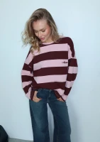 Rowe - Pastel pink and cherry red striped oversized longsleeve with an embroidered logo