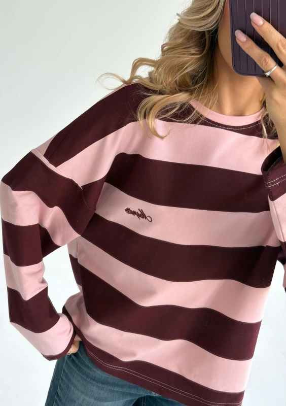 Rowe - Pastel pink and cherry red striped oversized longsleeve with an embroidered logo