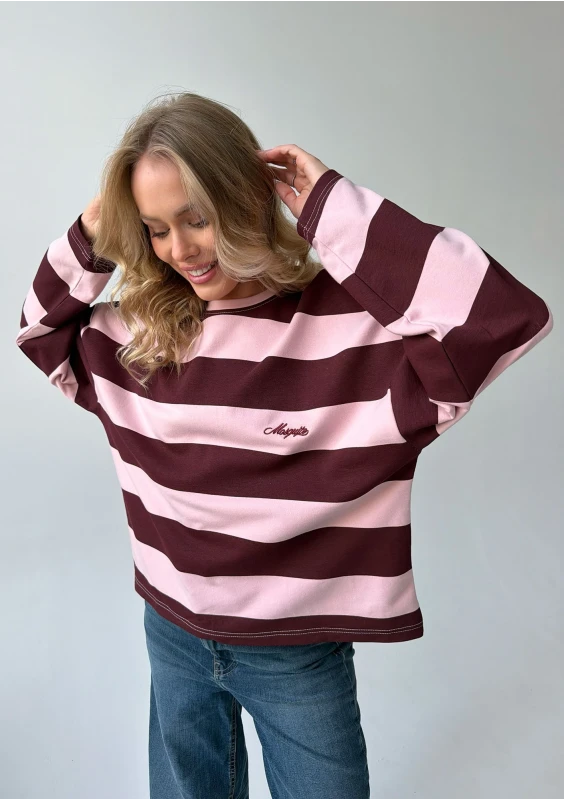 Rowe - Pastel pink and cherry red striped oversized longsleeve with an embroidered logo