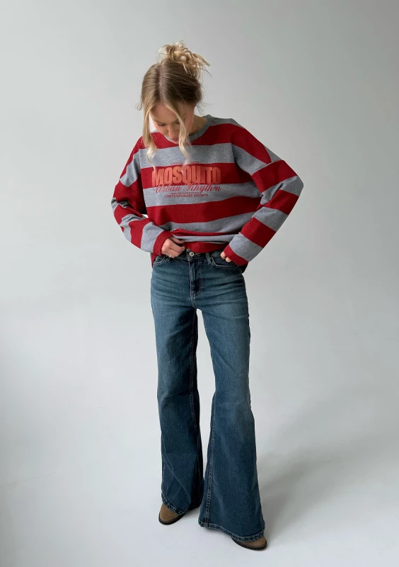 Rowe - Cherry red and grey striped longsleeve